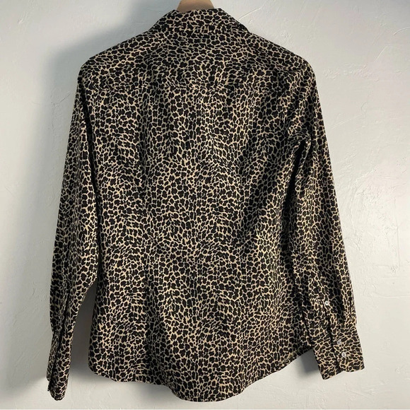 J Crew Curvy Leopard Print Button Up Blouse 4T Cotton Long Sleeve Office Career - Picture 2 of 13